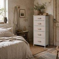 Wyld Haus Batoro 5 Drawer Fabric & Metal Storage Chest Beige White