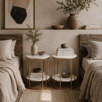 Wyld Haus Veco Set of 2 Coffee Tables White Marble Effect Tops in Gold