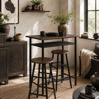 Wyld Haus Yoliba Black & Oak 3 Piece Breakfast Bar Table & Stool Set Storage