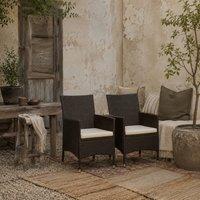 Wyld Haus Dodone Deep Coffee PE Rattan Outdoor Dining Armchairs Set of 2 White in Brown