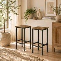 Wyld Haus Latzse Set of 2 Rustic Brown Industrial Counter Bar Stools Footrest