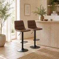 Wyld Haus Ninora Set of 2 Brown Tufted Faux Leather Swivel Bar Stools Back
