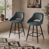 Wyld Haus Lona Bale Set of 2 Blue Velvet Touch Counter Height Bar Stools Steel