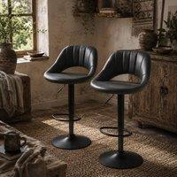 Wyld Haus Dova Lure Grey Faux Leather Swivel Bar Stools Set of 2 Adjustable Gas