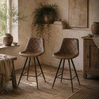 Wyld Haus Suvedi Brown Quilted Microfibre Tub Bar Stools Set of 2 Steel Frame