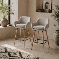 Wyld Haus Dottira Beige Fabric Bar Stools Set of 2 Linen Upholstery Wood Legs