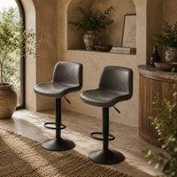 Wyld Haus Moretta Set of 2 Dark Grey PU Leather Bar Stools Backrest & Footrest