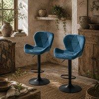 Wyld Haus Rottira Blue Velvet Feel Adjustable Swivel Bar Stools Set of 2