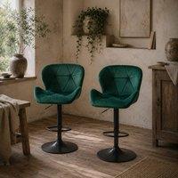 Wyld Haus Somaveno Set of 2 Green Velvet Feel Adjustable Bar Stools Metal Base