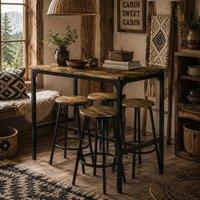 Wyld Haus Soka 5 Piece Industrial Bar Table & Stool Set Rustic Brown & Black