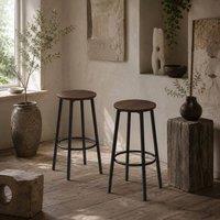 Wyld Haus Kabato Rustic Brown Metal & Wood Industrial Bar Stools Set of 2