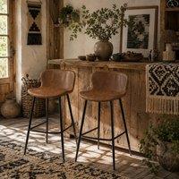 Wyld Haus Lorelu Faux Leather Bar Stools Set of 2 Brown Seats Steel Legs