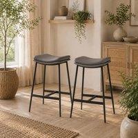 Wyld Haus Ralura Set of 2 Grey Leather Look Microfibre Industrial Breakfast Bar