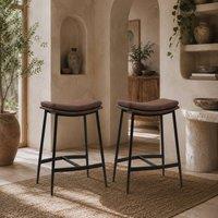 Wyld Haus Noveha Set of 2 Brown Microfiber Industrial Bar Stools