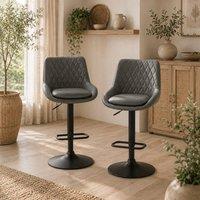 Wyld Haus Lokasa Dark Grey Adjustable Retro Bar Stools Set of 2 Swivel Seats