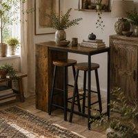 Wyld Haus Vasori 3 Piece Industrial Bar Table Set Storage Shelves Rustic Brown