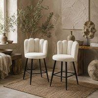 Wyld Haus Ettine Scallop Boucle Cream Bar Stools Set of 2 Stainless Steel Base