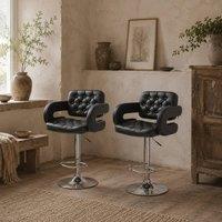Wyld Haus Hafi Rino Set of 2 Adjustable Swivel Bar Stools Black Faux Leather