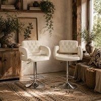 Wyld Haus Set of 2 White Faux Leather Adjustable Swivel Bar Stools Back & Arms