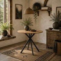 Wyld Haus Mihafi 80cm Industrial Round Dining Table Oak Effect Top in Black