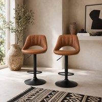 Wyld Haus Palosa Set of 2 Brown Faux Leather Swivel Bar Stools Backrest and