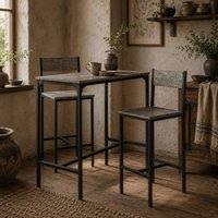 Wyld Haus Novero 3 Piece Industrial Breakfast Bar Set 2 Stools in Charcoal