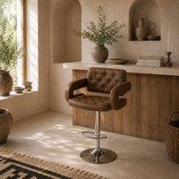 Wyld Haus Dovetti Coffee Brown Faux Leather Adjustable Swivel Bar Stool Armrests