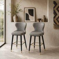 Wyld Haus Finomo Set of 2 Grey Faux Leather Bar Stools Wooden Legs & Footrest