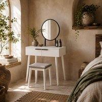 Wyld Haus Comika White Dressing Table & Stool Set Round Mirror 2 Drawers