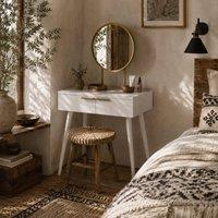 Wyld Haus Sovaha White Dressing Table Round Mirror Two Drawers 60 x 40 x 123cm | Size: 60 x 40 x 123 cm