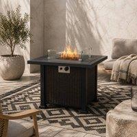 Wyld Haus Tafiyo Rattan Effect Square Propane Gas Fire Pit Table Black & Brown