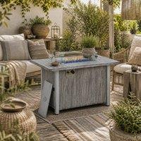 Wyld Haus Grey Wood Effect Steel Gas Fire Pit Table Cover & Glass Screen