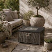 Wyld Haus Lenaro Grey PE Rattan Square Gas Fire Pit Coffee Table 13 kW Lid
