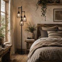 Wyld Haus Elziba Black Metal Industrial 3 Light Floor Lamp Wire Cage Shades