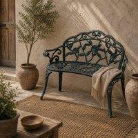 Wyld Haus Rakeba Antique Green Cast Aluminium 2 Seater Garden Bench Floral