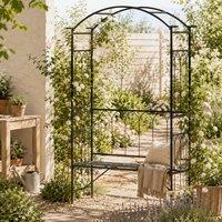 Wyld Haus Moretta Black Metal Garden Bench Arched Trellis Frame 115 x 50 x 203cm | Size: 115 x 50 x 203 cm
