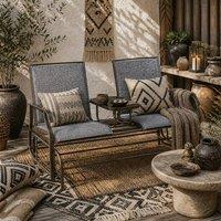 Wyld Haus Mukatti Metal 2 Seater Garden Glider Bench with Glass Top Centre Table in Brown