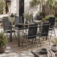 Wyld Haus Lule 6 Seater Aluminium Garden Dining Set Folding Chairs Glass Table in Black