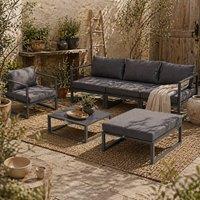 Wyld Haus Nimavi 6 Seater Outdoor Sectional Sofa Set Tempered Glass Coffee Table in Grey