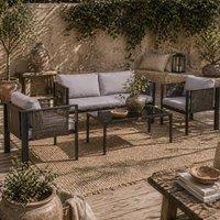 Wyld Haus Vafa 4 Seater Garden Sofa Set Black Frame Light Grey Cushions