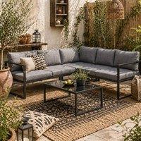 Wyld Haus Liketti 5 Seater L Shaped Garden Sofa Set Cushions & Tempered Glass in Grey