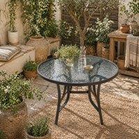 Wyld Haus Momi 106.5cm Round Steel & Tempered Glass Garden Dining Table in Black
