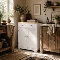Wyld Haus Colalu Wooden Kitchen Cabinet Solid Natural Top 2 Doors 2 Drawers in White