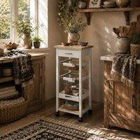 Wyld Haus Dini Wooden Mobile Kitchen Trolley White & Natural with Baskets