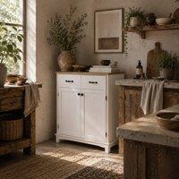 Wyld Haus Vamalu White Wooden Kitchen Cabinet 2 Drawers & Adjustable Shelf