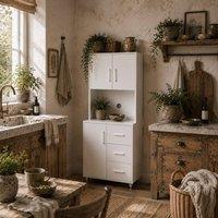 Wyld Haus Cohana White Kitchen Cupboard 3 Drawers Open Counter
