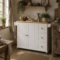 Wyld Haus Tanalo White Rolling Kitchen Island Drop Leaf Top Drawers