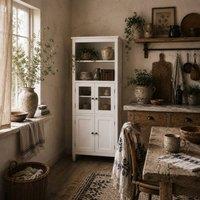 Wyld Haus Doke White Tall Kitchen Cupboard Glass Panels & Adjustable Shelves