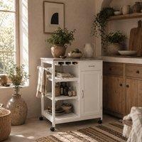 Wyld Haus Sohavi White Compact Kitchen Trolley Marble Effect Top Drawer