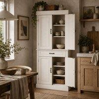 Wyld Haus Tokeri Cream White Tall Kitchen Pantry Cabinet 4 Doors 1 Drawer